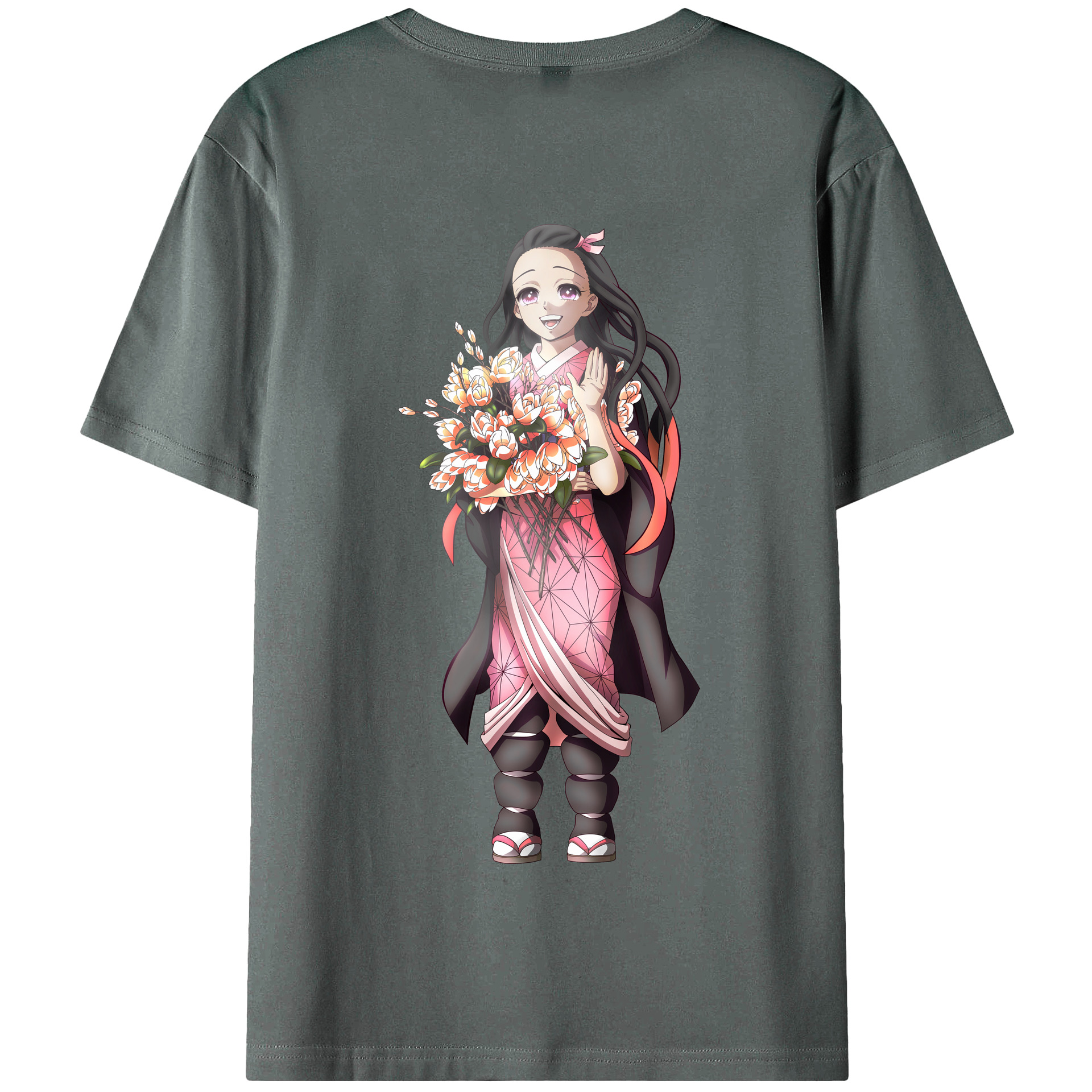 （画像用） 鬼滅の刃（きめつのやいば）竈門 禰󠄀豆子／かまど ねずこ Kamado Nezuko 綿100％半袖Tシャツ（背面プリント）